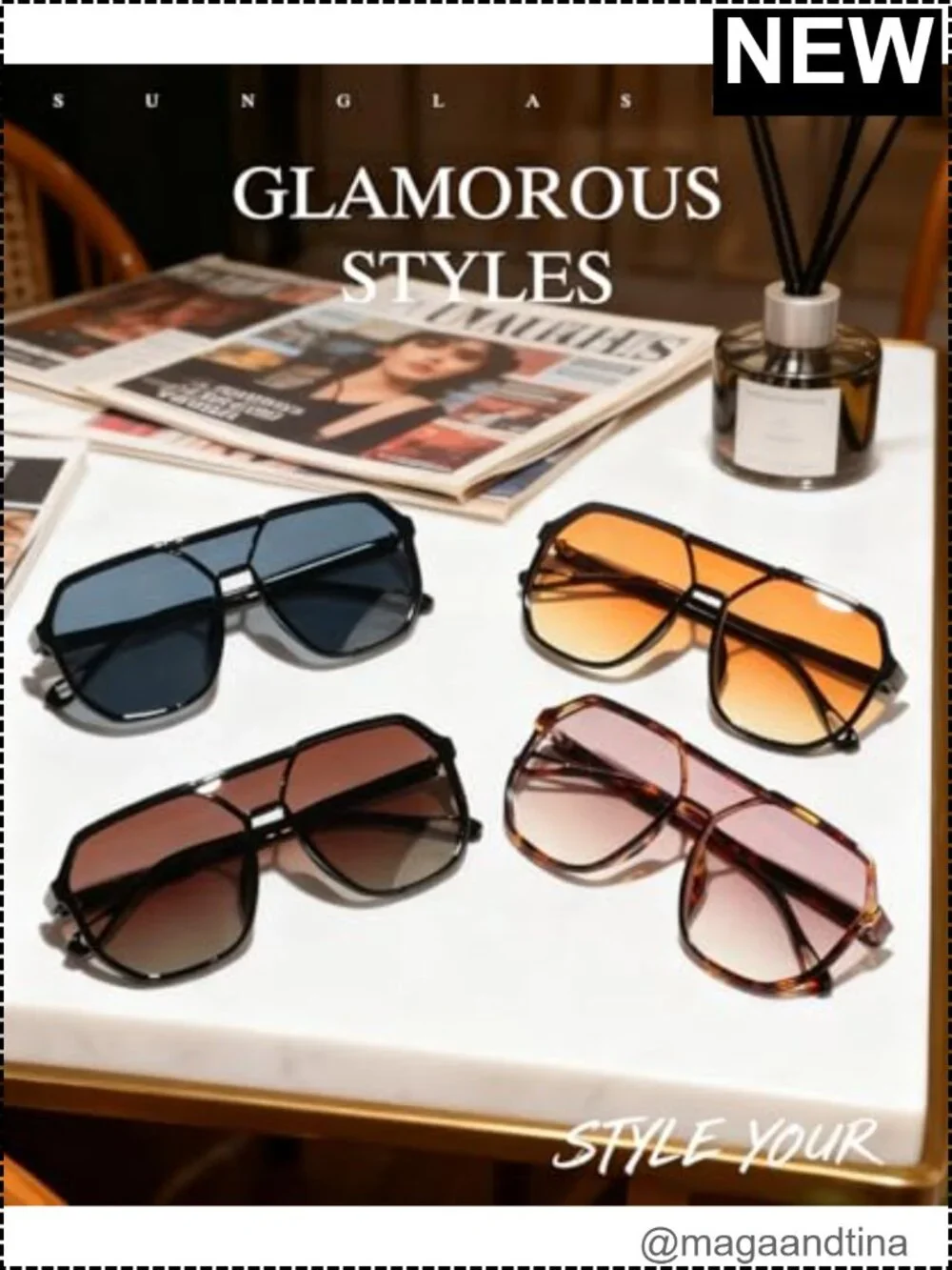 Oversized Square Aviator Sunglasses Retro Double Bridge UV400 Protection Unisex